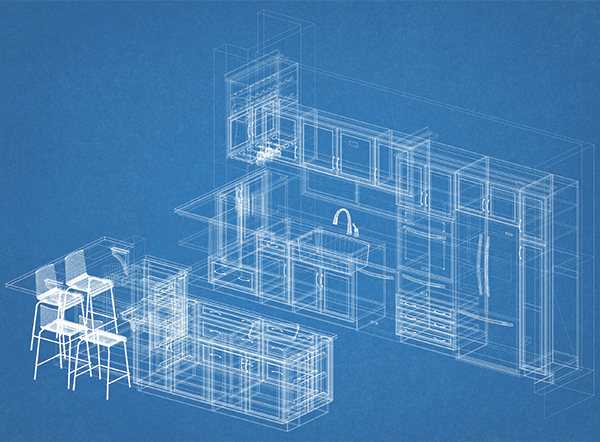 A blueprint of a kitchen
